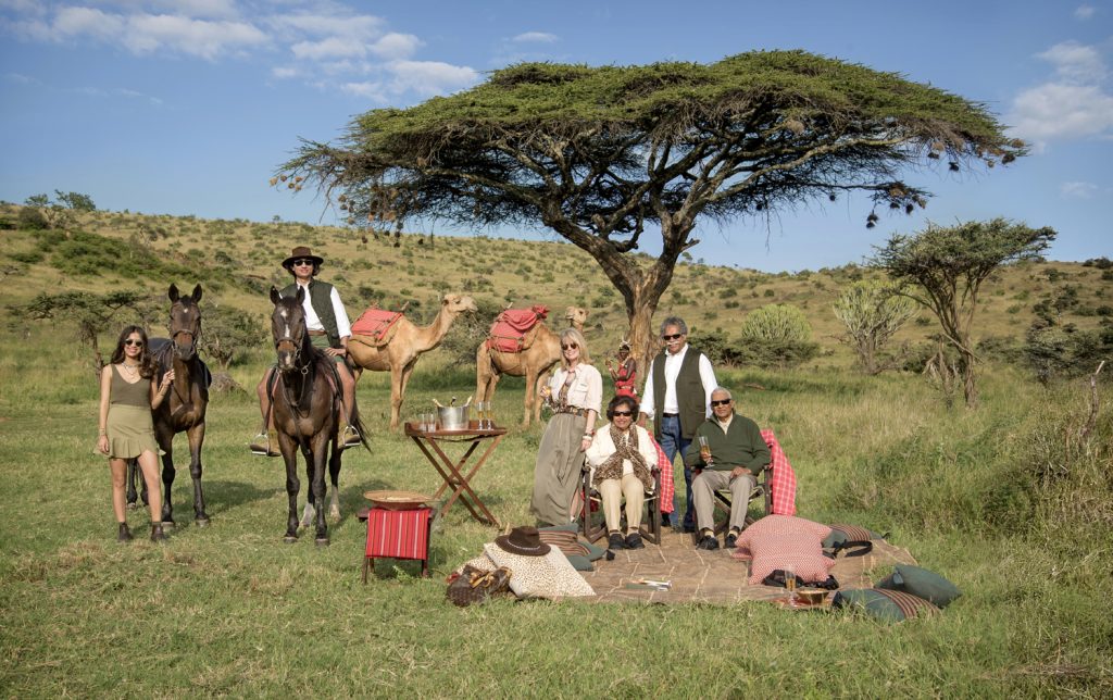 The Pintos with camels and horses