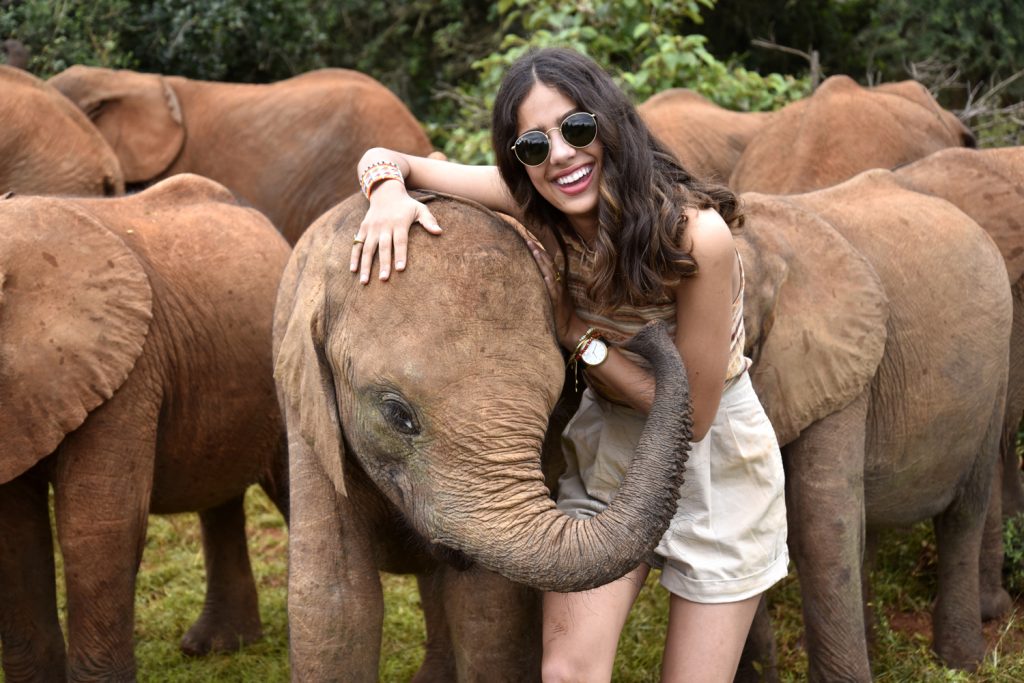 Sasha Pinto with a baby elephant