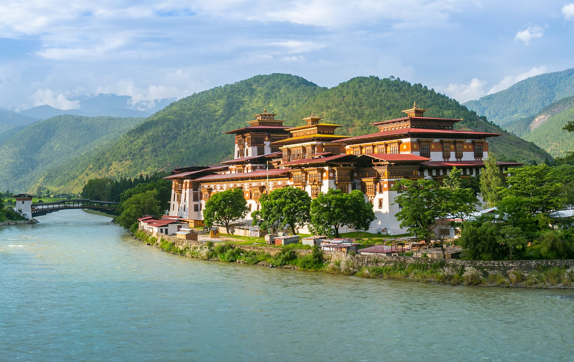 Clean lake and peaceful scenery in Bhutan