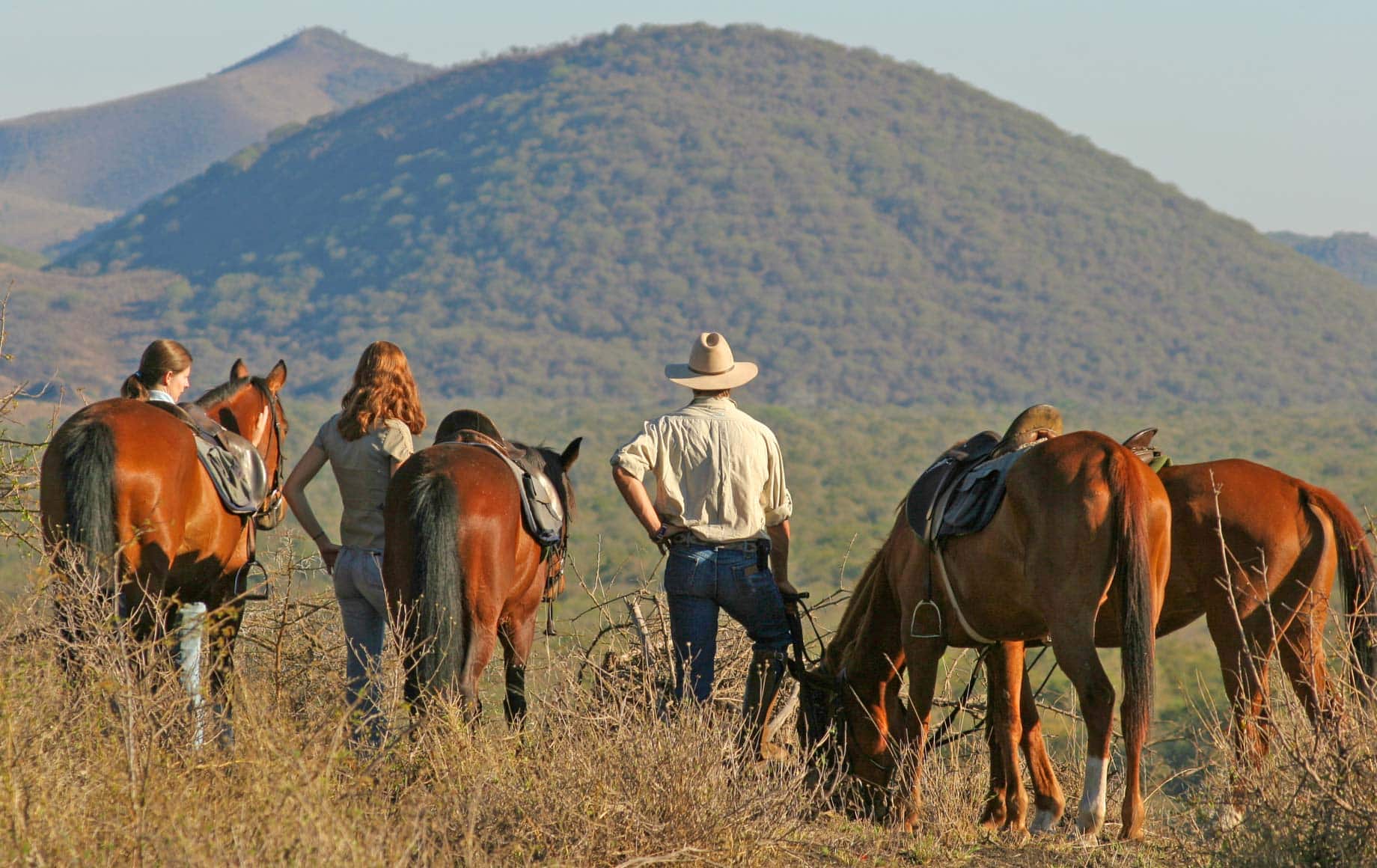 Horseback riding out in the open African Safari