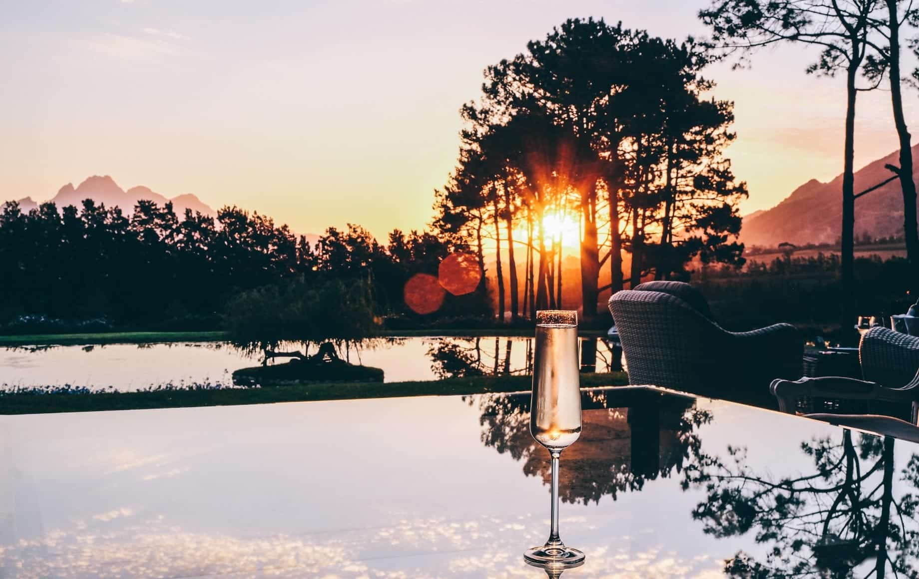 Champagne glass at the sunset of Cape Winelands