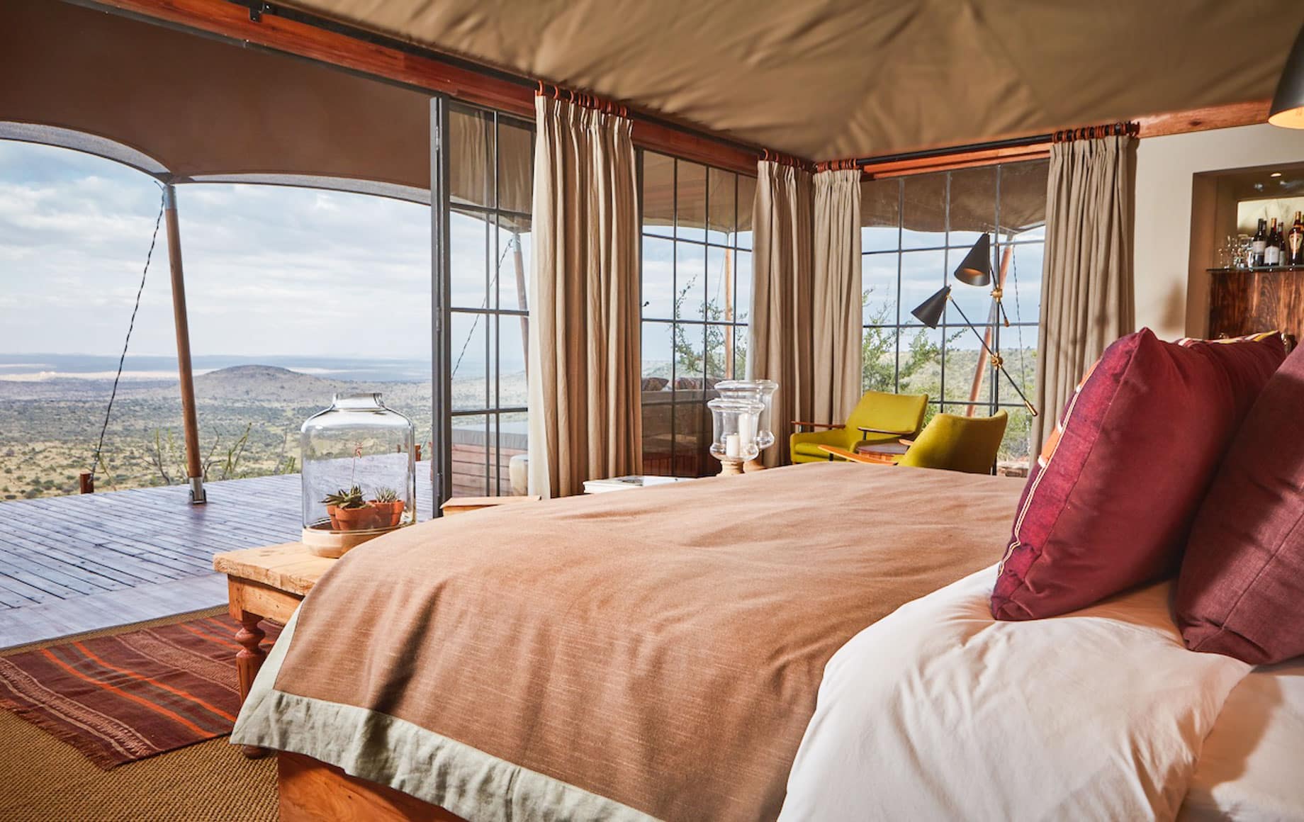 Interior of bedroom at Loisaba Lodo Springs