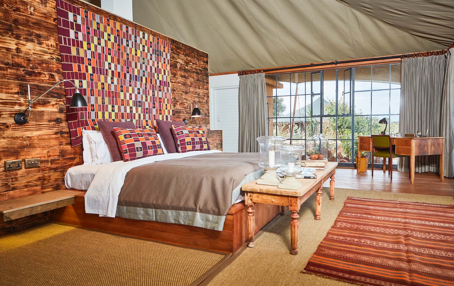 Interior of bedroom at Loisaba Lodo Springs