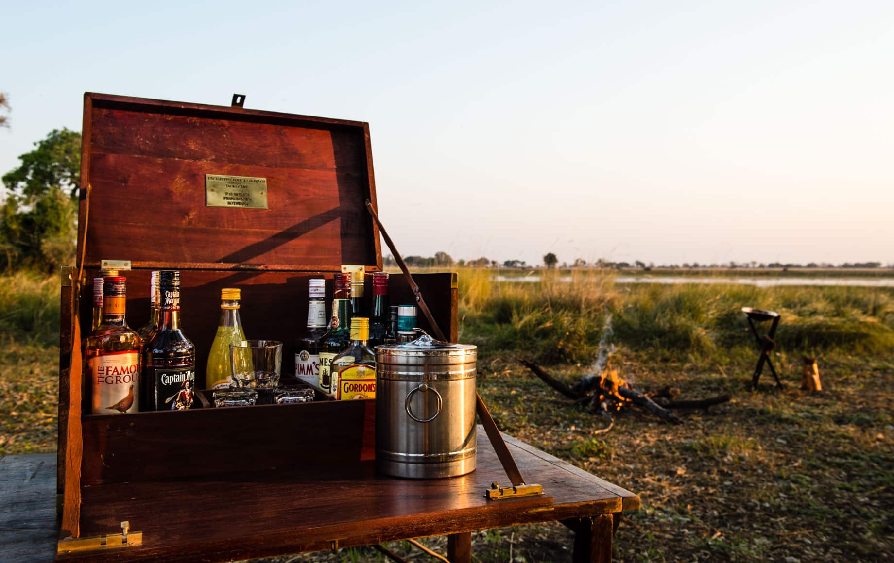 Table of liquors on plains of Africa