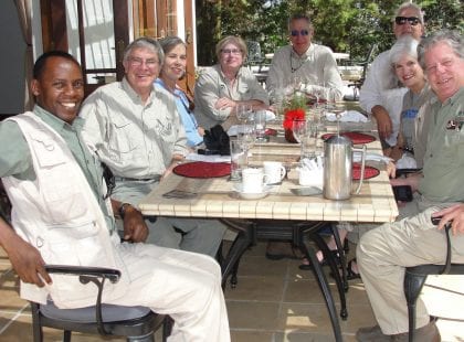 A group eating dinner