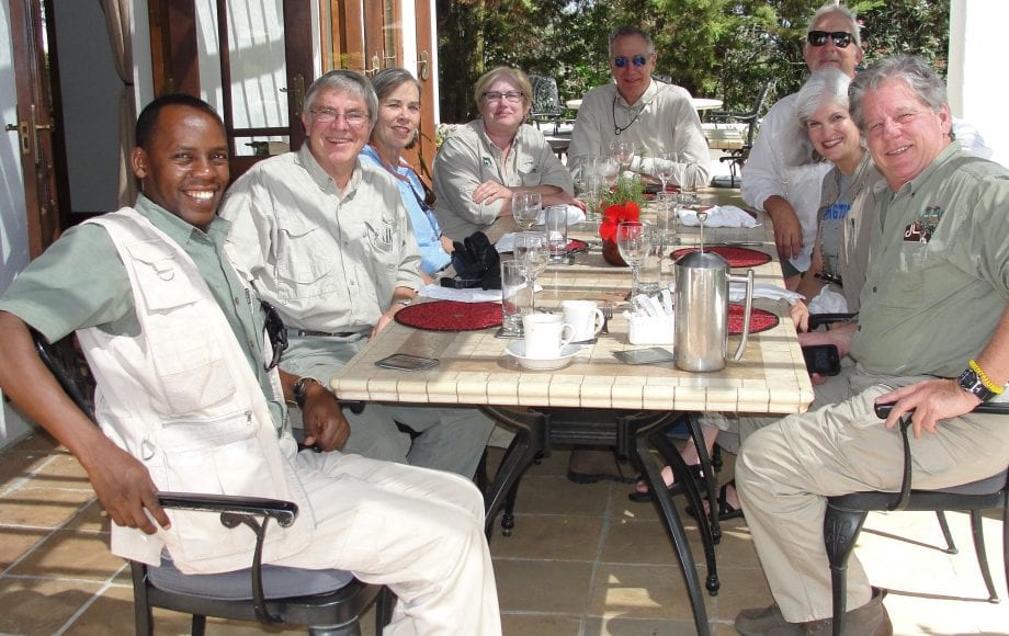 A group eating dinner