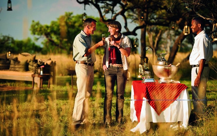 A couple enjoying wine