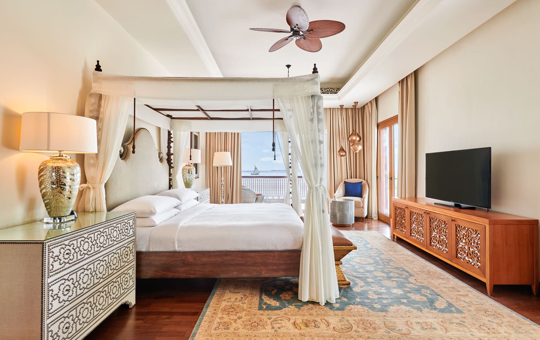 Interior of bedroom at Park Hyatt, Zanzibar