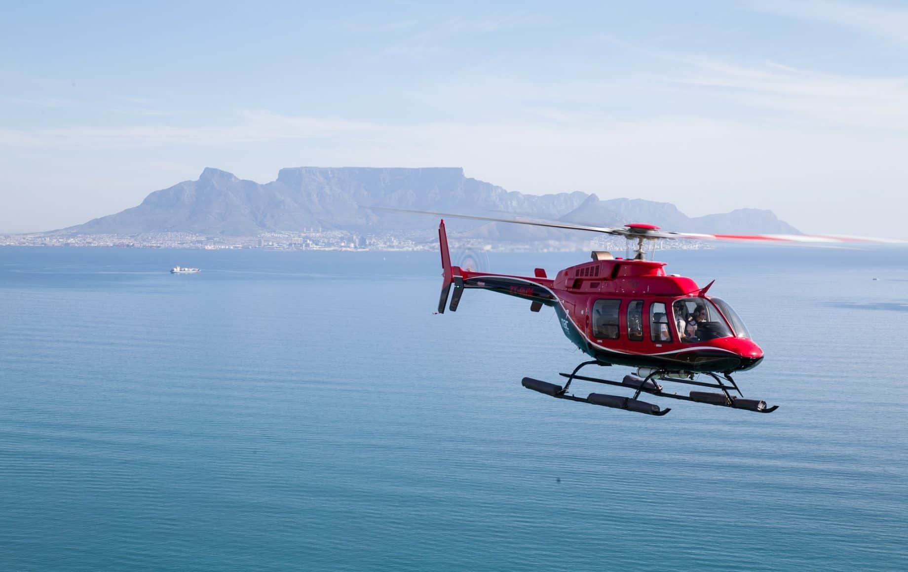 A helicopter over the ocean by Cape town