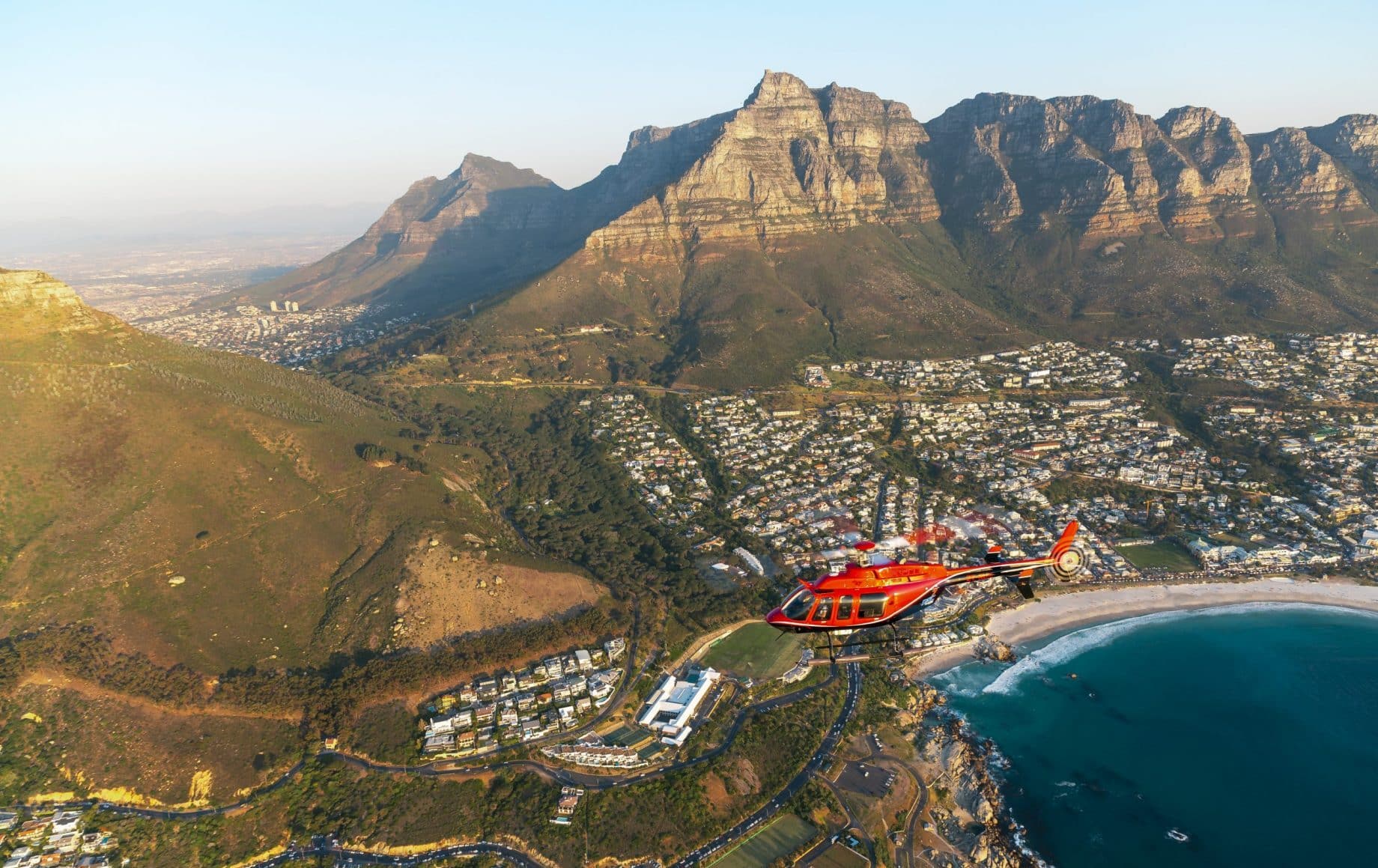 A helicopter over the ocean by Cape town