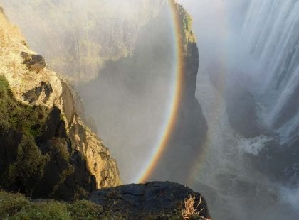 a rainbow in a waterfall