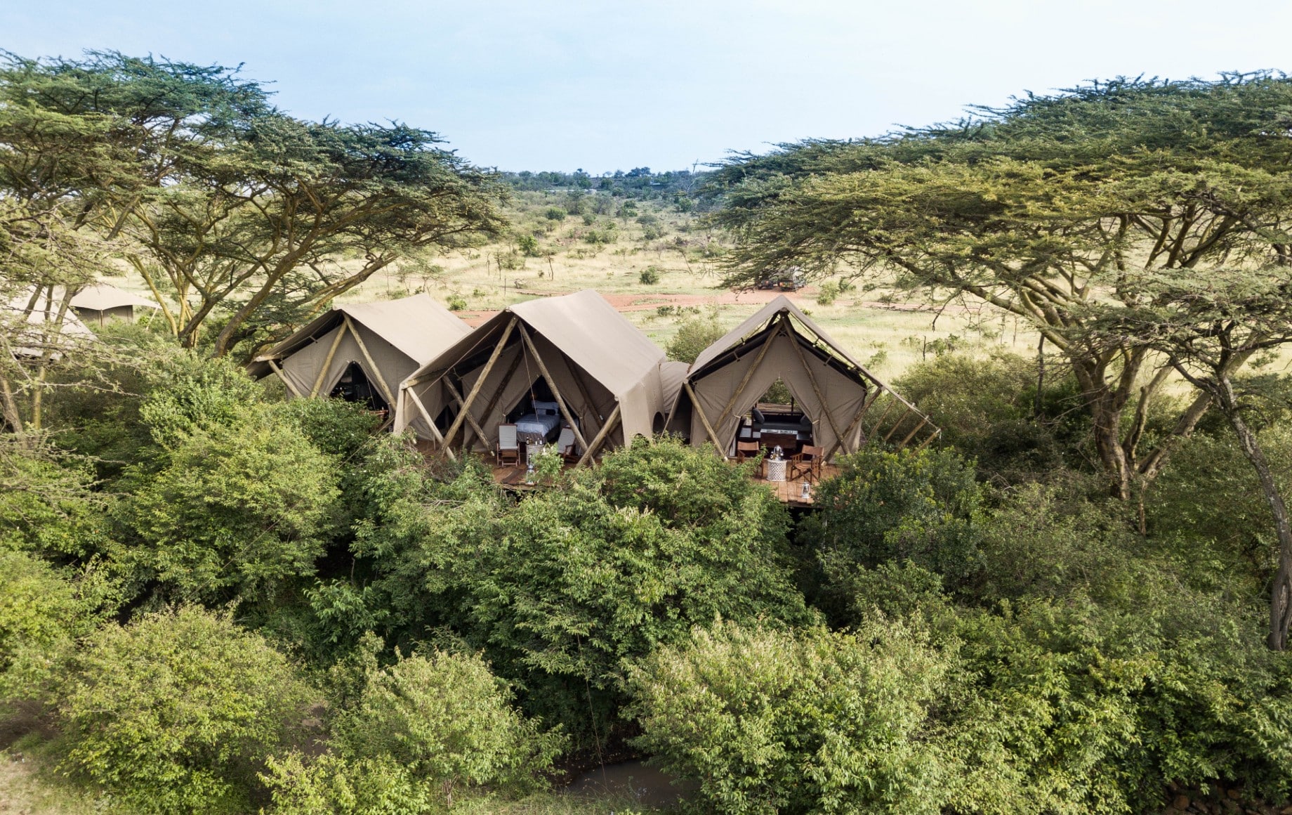 several tents in a row at Mara Nyika