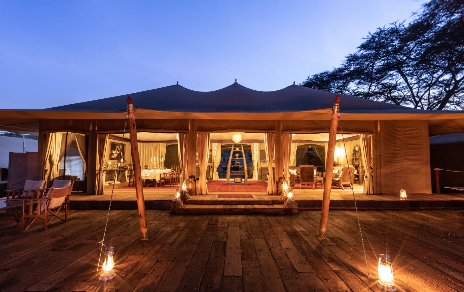 a tent at night at Mara Nyika