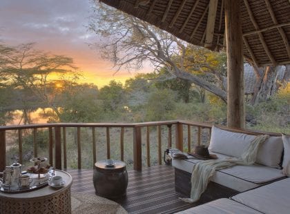 a luxurious patio at the the Finch Hattons Camp