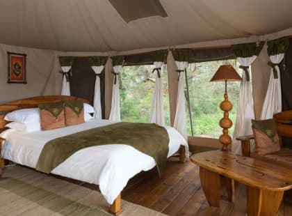 An interior shot of the bedroom at the Elephant Bedroom Camp.