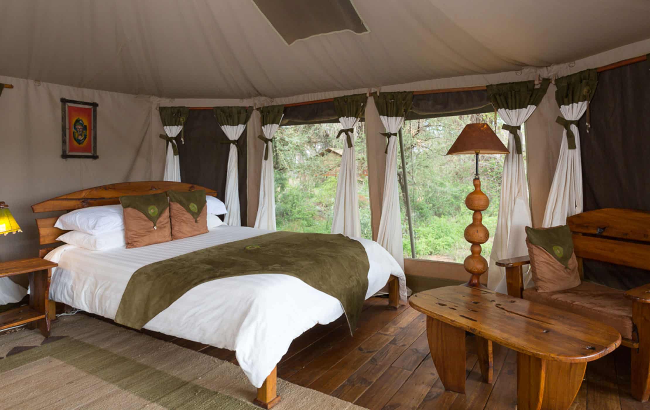 An interior shot of the bedroom at the Elephant Bedroom Camp.