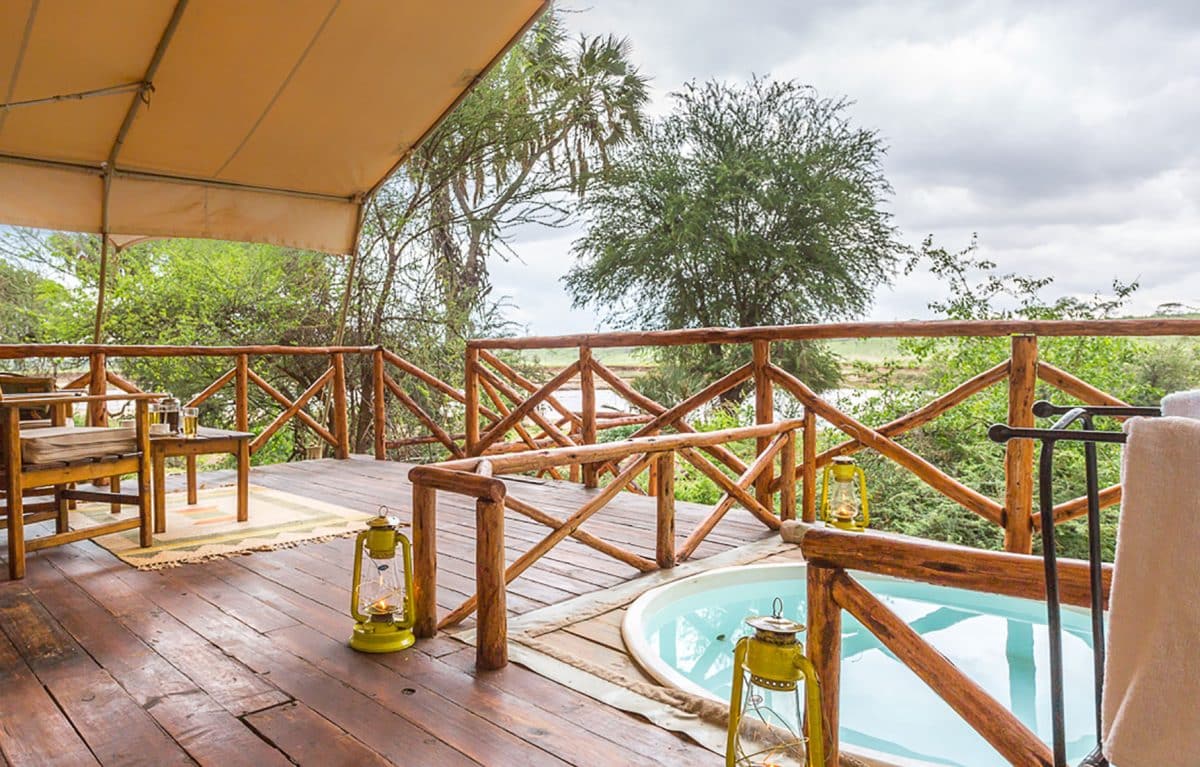 An outdoor pool at the Elephant Bedroom Camp.