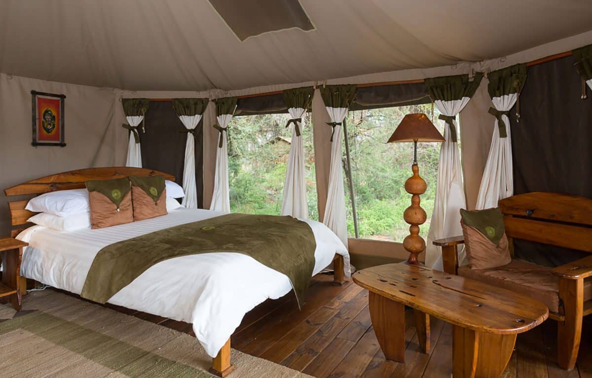 An interior shot of the bedroom at the Elephant Bedroom Camp.