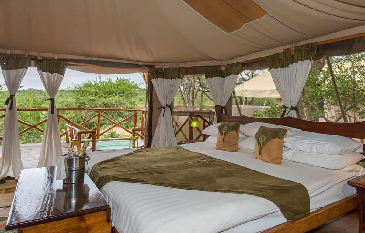 An interior view of the bedroom at the Elephant Bedroom Camp.