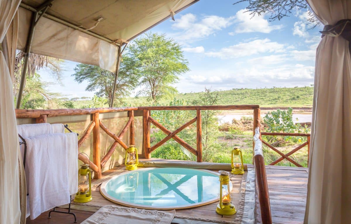 An outdoor pool at the Elephant Bedroom Camp.