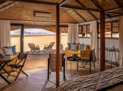 An interior view of the bedroom at Kwessi Dunes