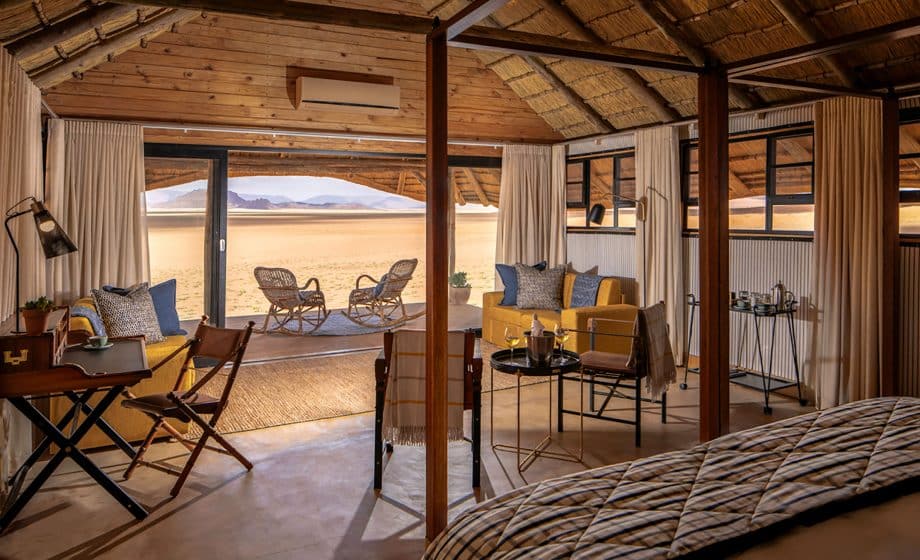 An interior view of the bedroom at Kwessi Dunes